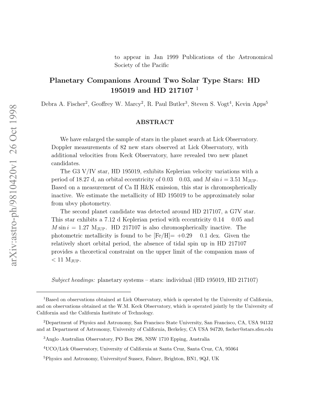 Arxiv:Astro-Ph/9810420V1 26 Oct 1998 Aionaadteclfri Nttt Ftechnology