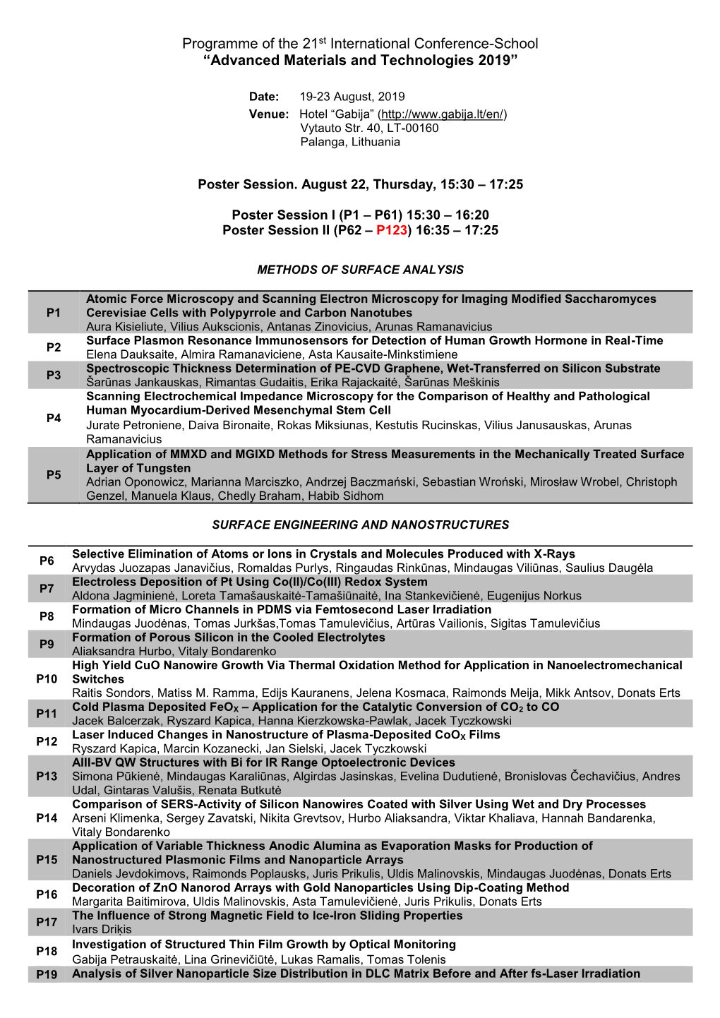 Poster Session Programme Download