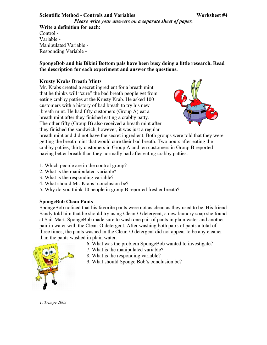 Scientific Method - Controls And Variables Name ____