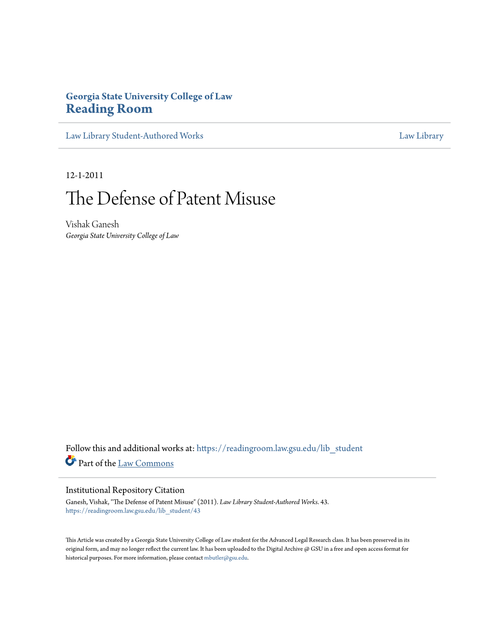 The Defense of Patent Misuse - Libguides at Georgia State University College of Law