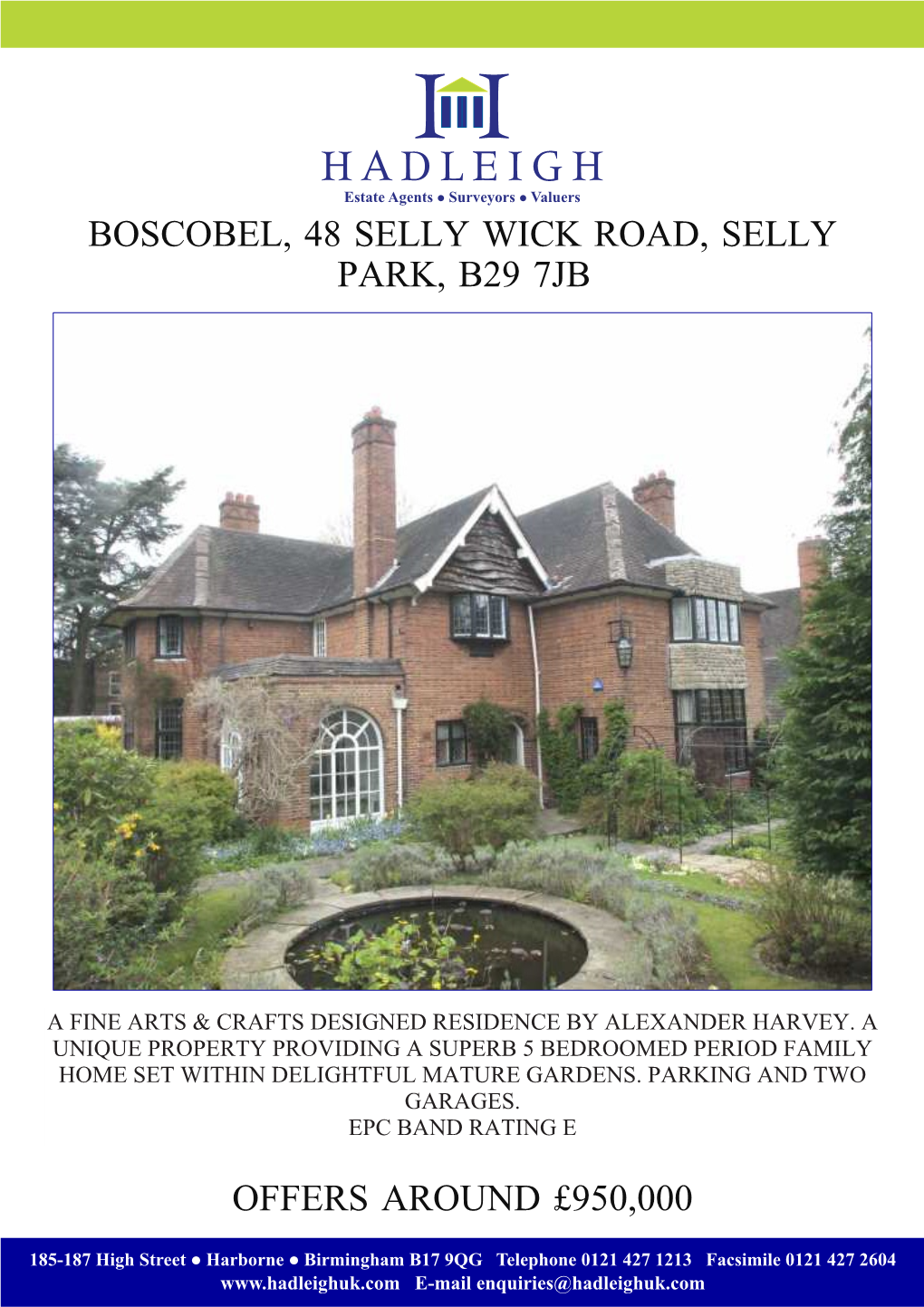 Boscobel, 48 Selly Wick Road, Selly Park, B29 7Jb Offers Around £950000