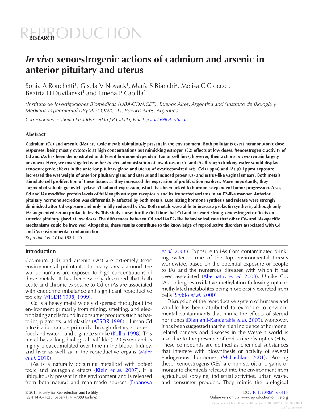 In Vivo Xenoestrogenic Actions of Cadmium and Arsenic in Anterior Pituitary and Uterus