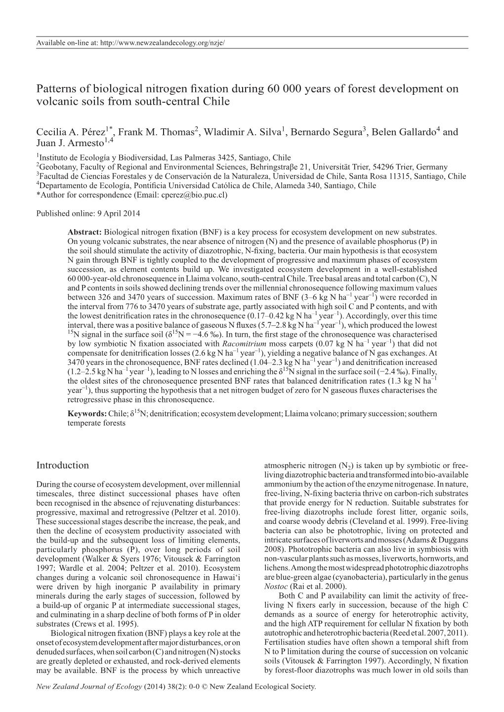 Patterns of Biological Nitrogen Fixation During 60 000 Years of Forest Development on Volcanic Soils from South-Central Chile