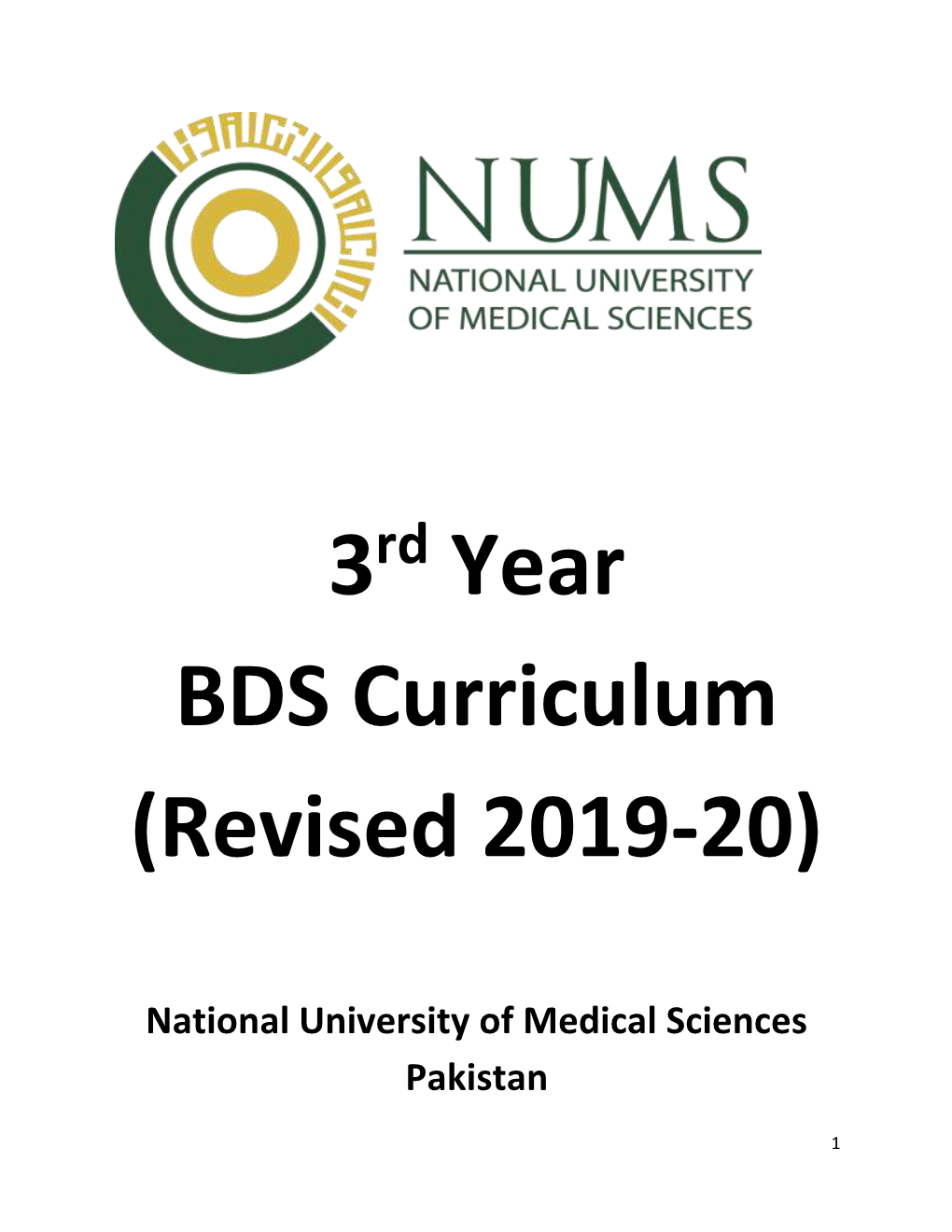 3 Year BDS Curriculum (Revised 2019-20)
