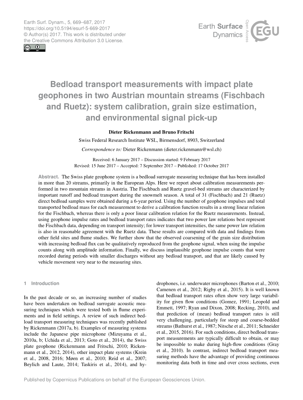 Bedload Transport Measurements with Impact Plate