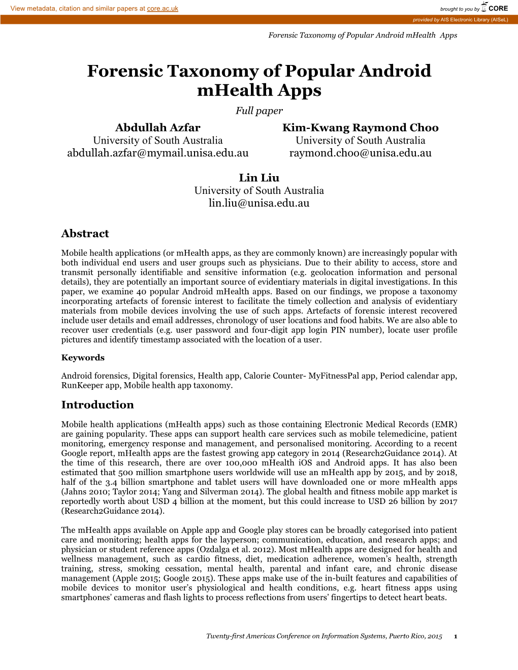 Forensic Taxonomy of Popular Android Mhealth Apps