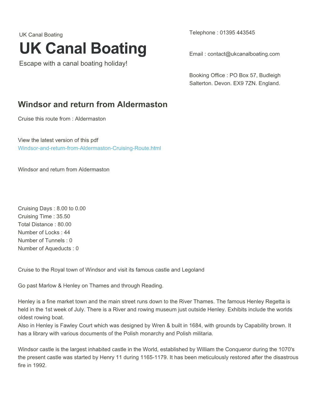 Windsor and Return from Aldermaston | UK Canal Boating