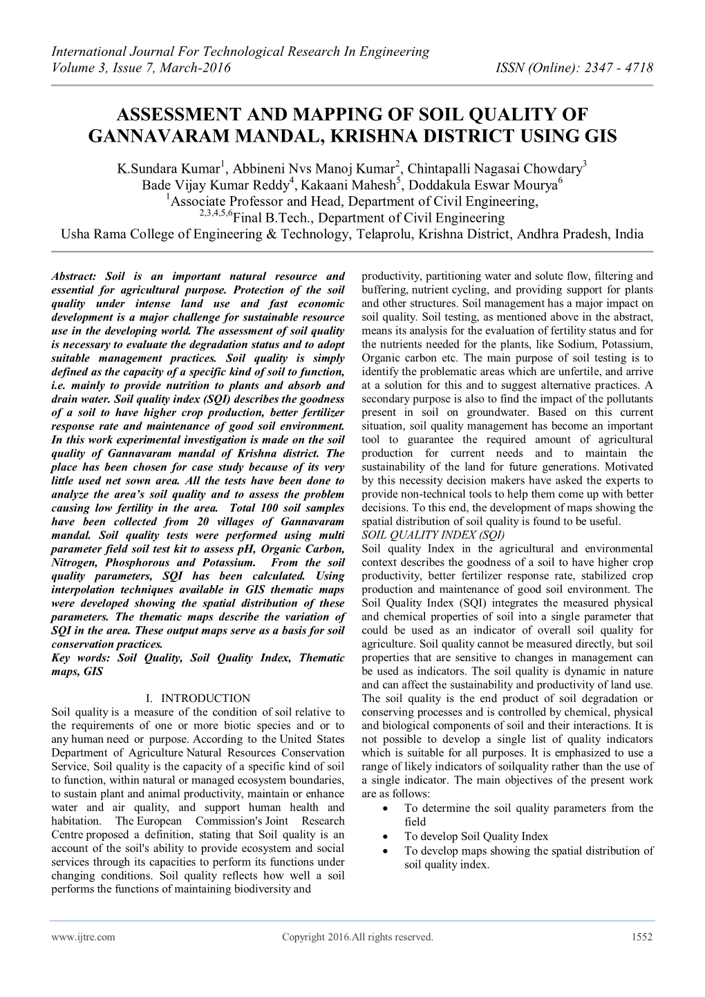 Assessment and Mapping of Soil Quality of Gannavaram Mandal, Krishna District Using Gis