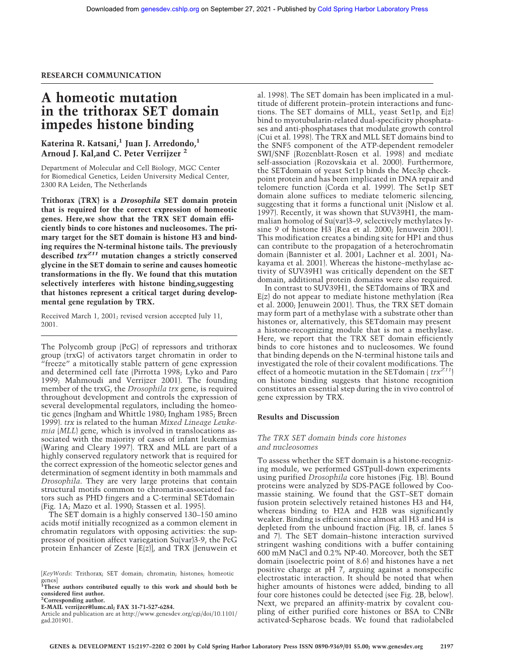 A Homeotic Mutation in the Trithorax SET Domain Impedes Histone Binding