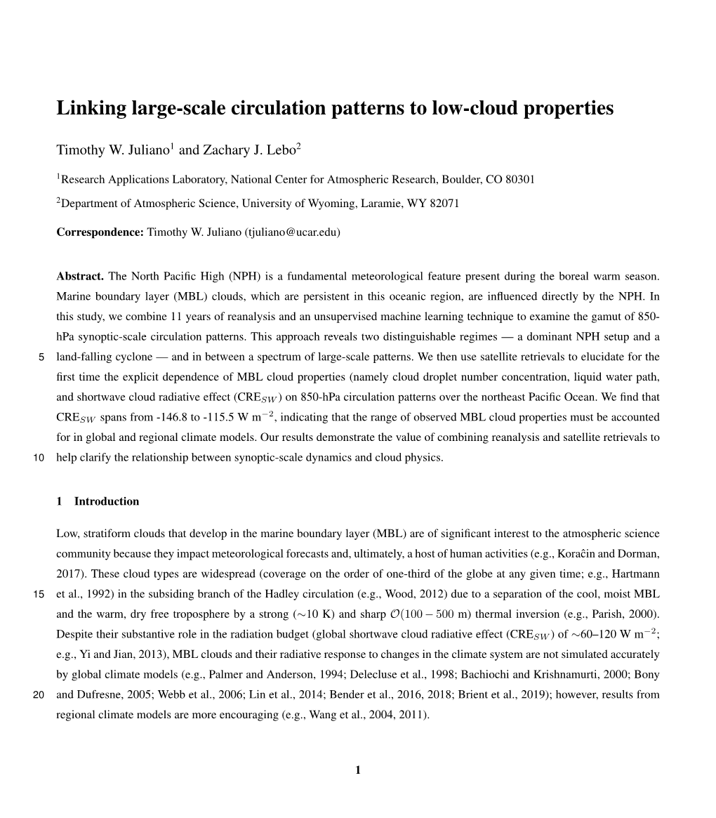 Linking Large-Scale Circulation Patterns to Low-Cloud Properties