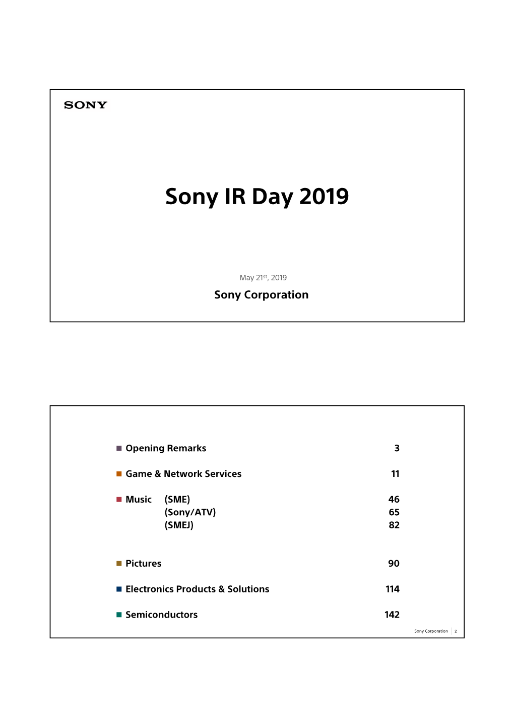 Sony IR Day 2019 All Materials