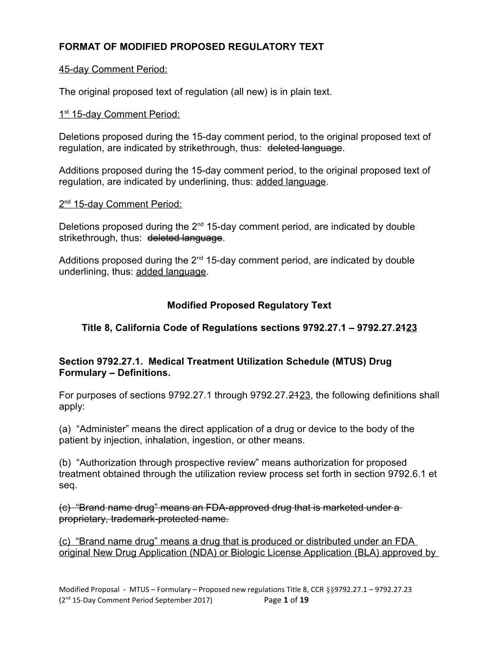 Format of Modified Proposed Regulatory Text