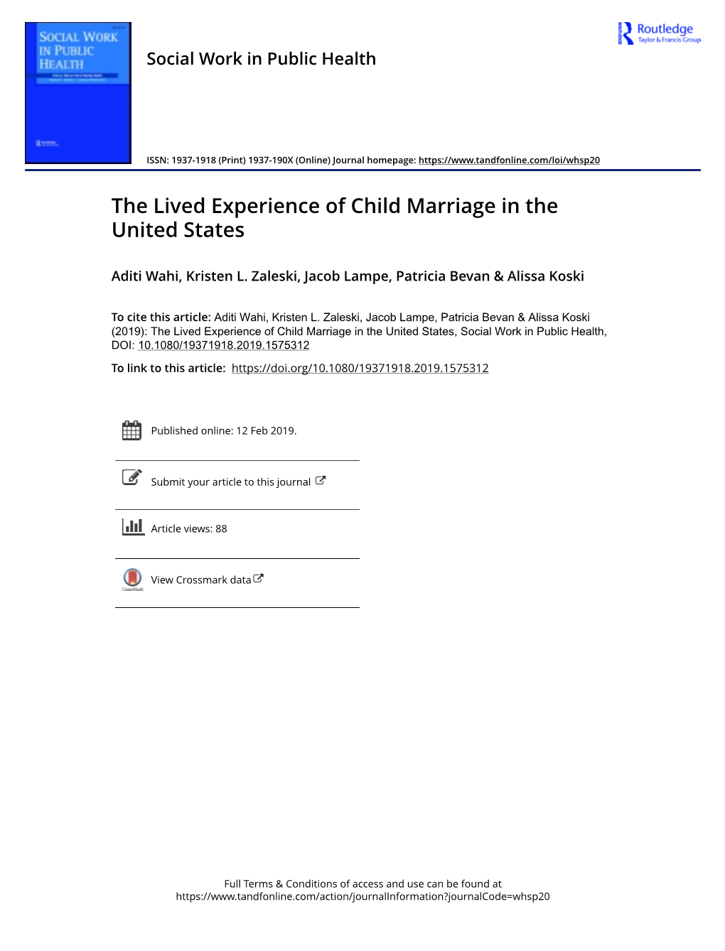 The Lived Experience of Child Marriage in the United States