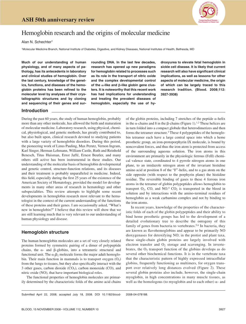 Hemoglobin Research and the Origins of Molecular Medicine