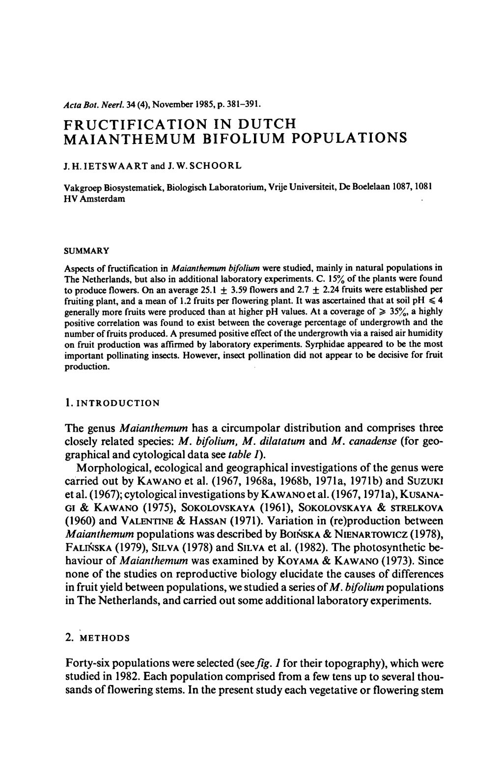 Fructification Dutch Maianthemum Bifolium Populations Forty-Six Populations