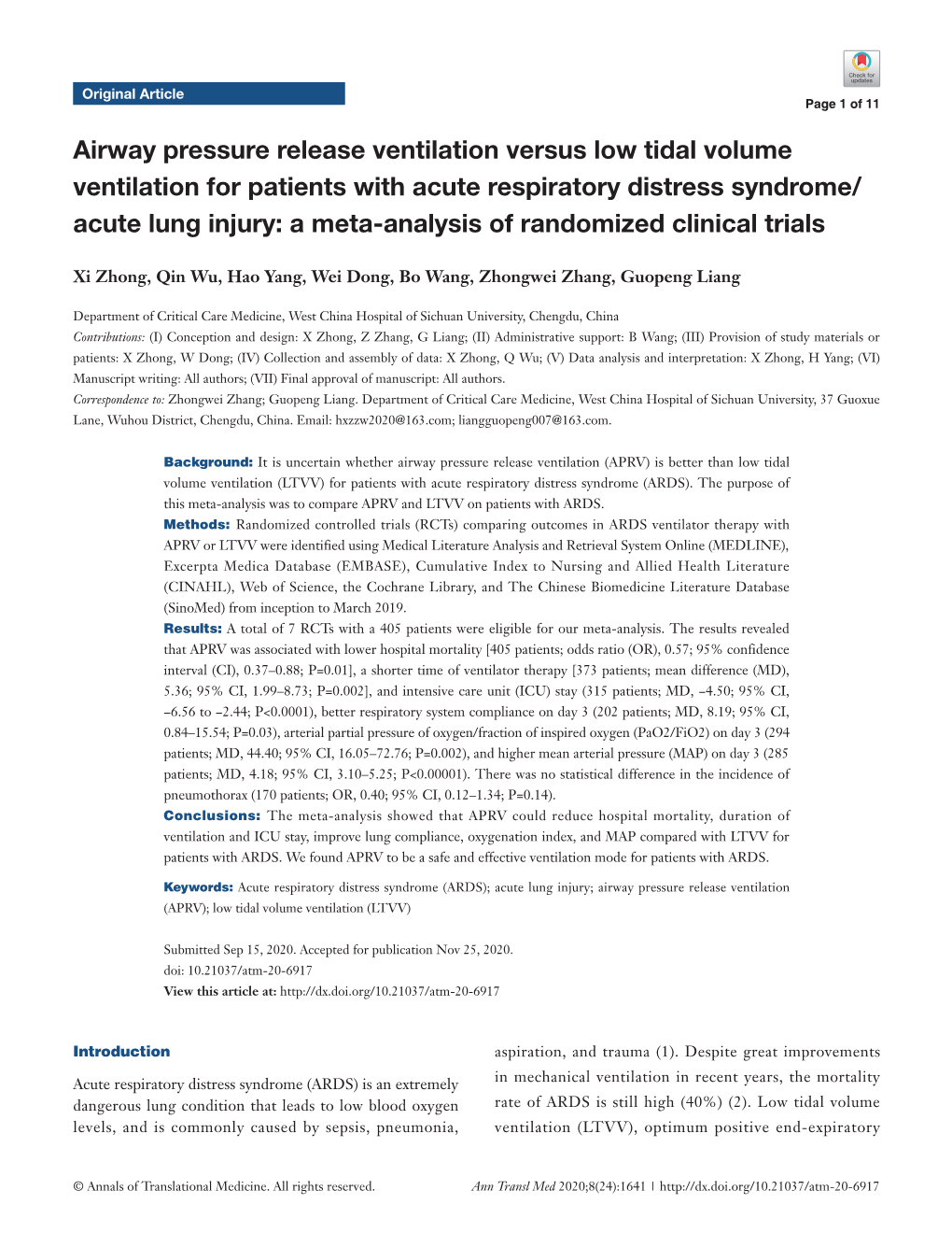 Airway Pressure Release Ventilation Versus Low Tidal Volume Ventilation