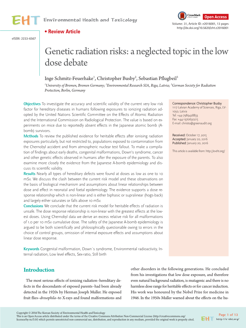 Genetic Radiation Risks: a Neglected Topic in the Low Dose Debate