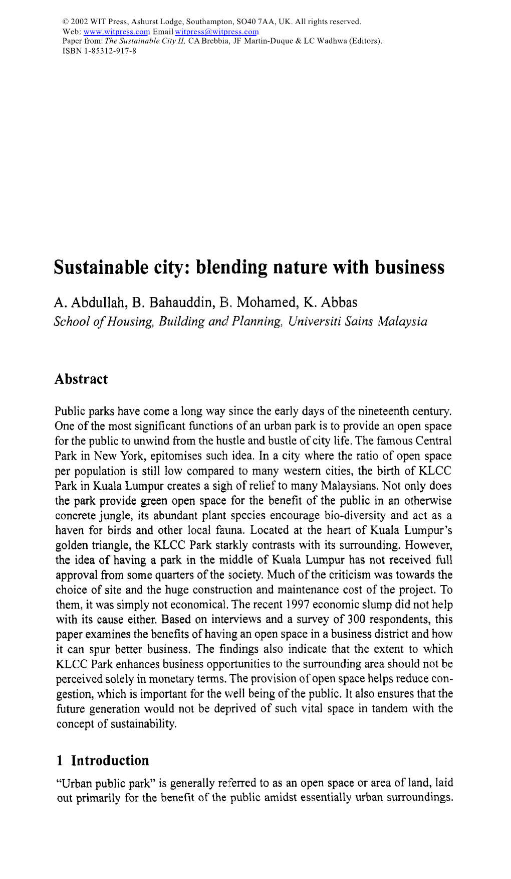 Sustainable City: Blending Nature with Business