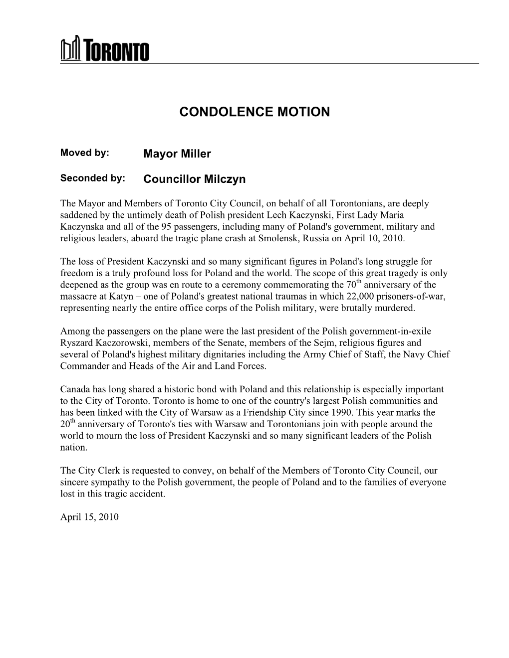 Condolence Motion