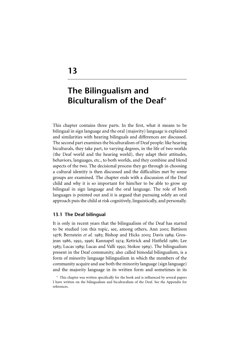 13 the Bilingualism and Biculturalism of the Deaf