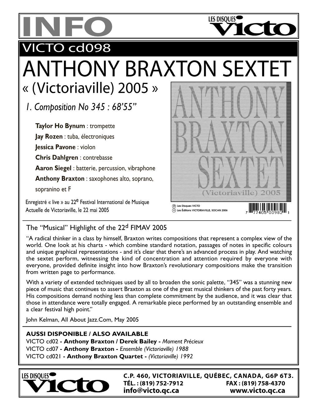 ANTHONY BRAXTON SEXTET « (Victoriaville) 2005 » 1