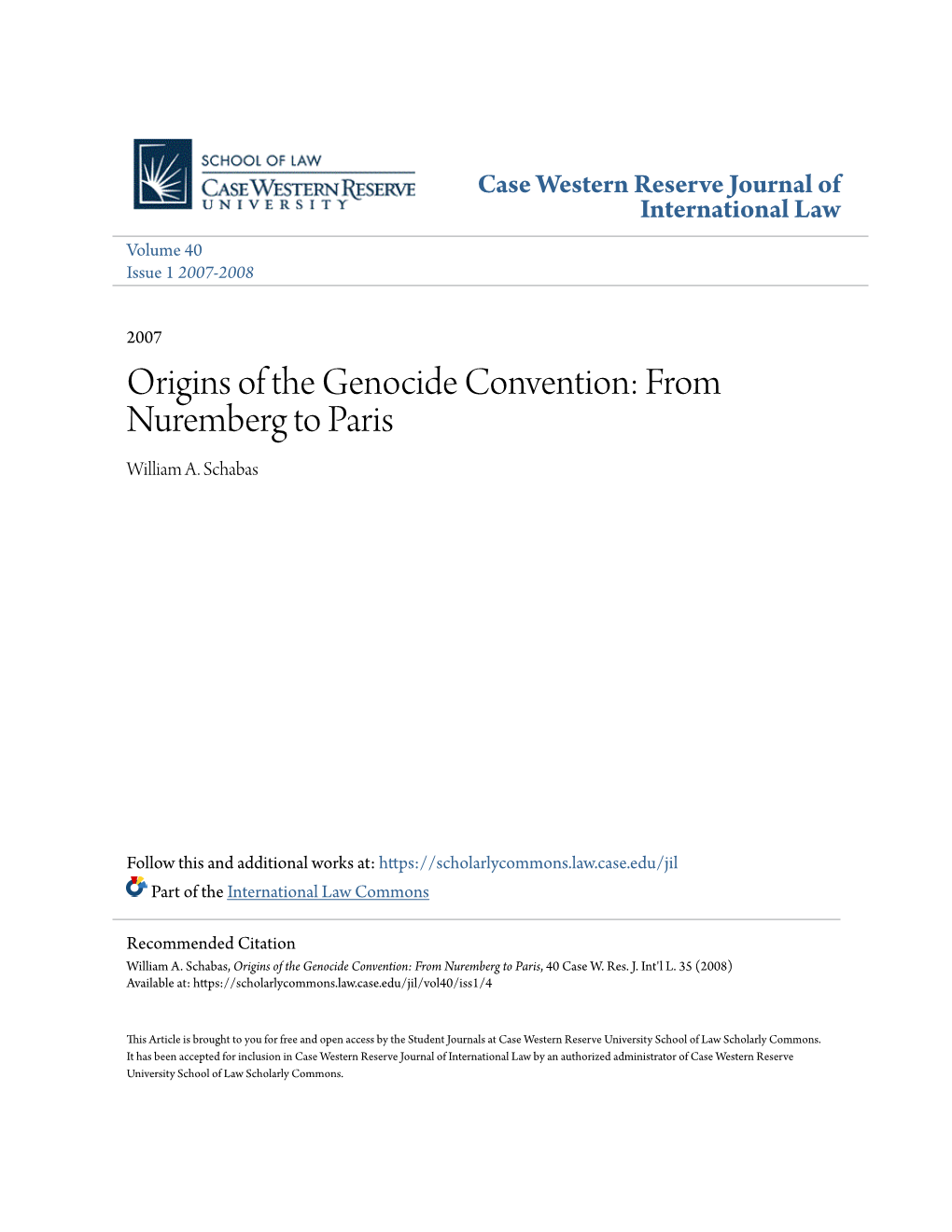 Origins of the Genocide Convention: from Nuremberg to Paris William A