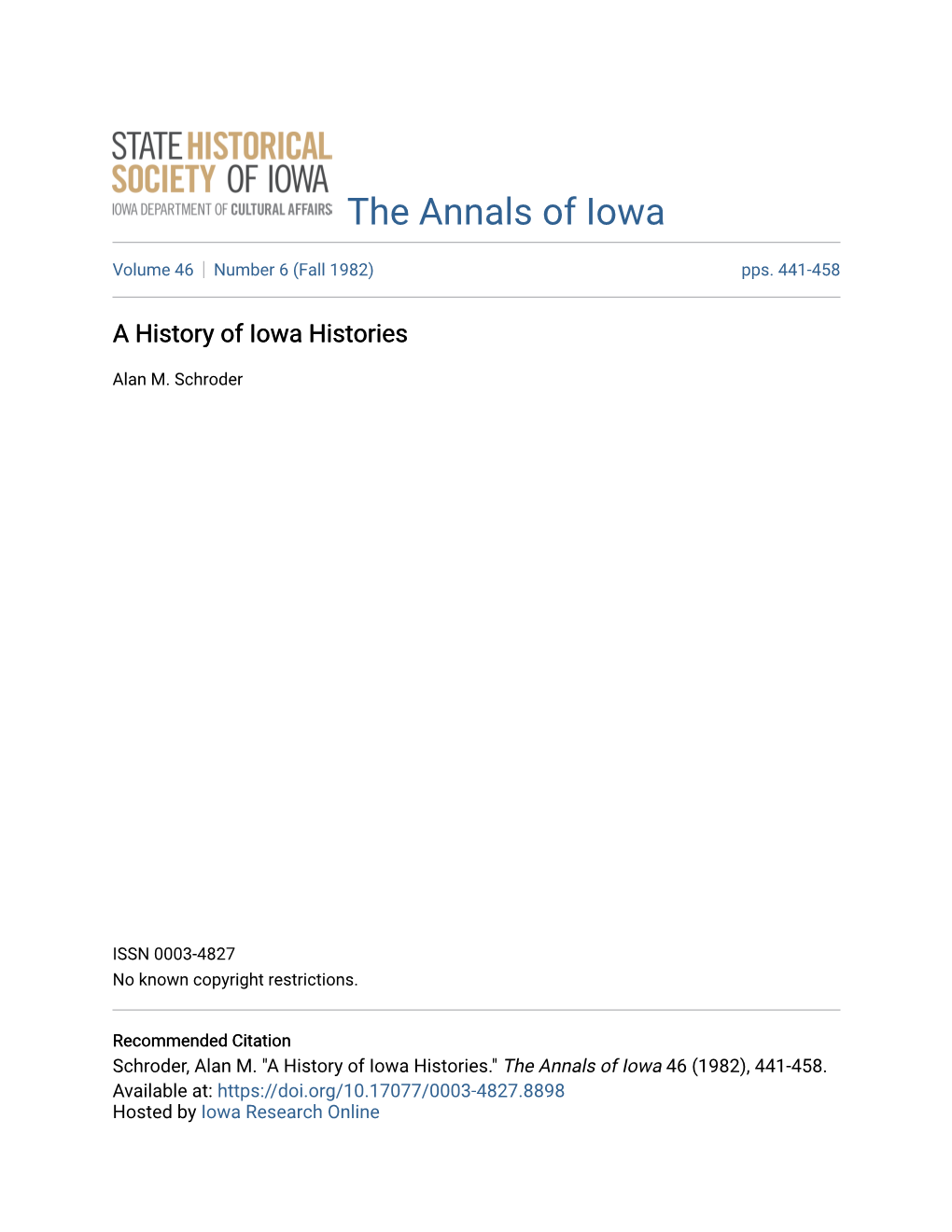 A History of Iowa Histories