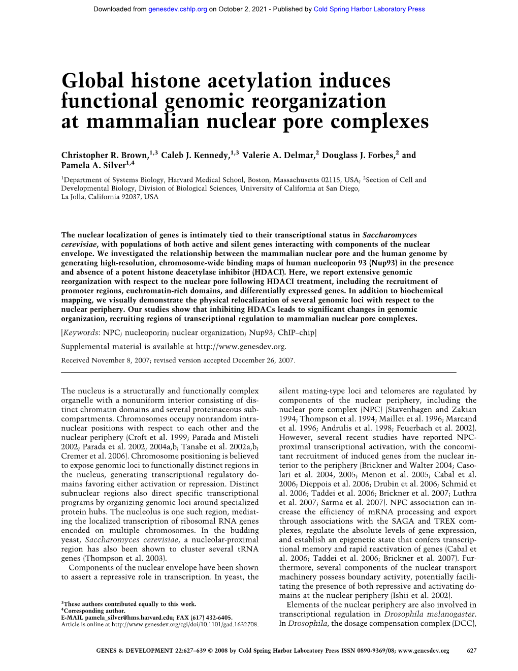 Global Histone Acetylation Induces Functional Genomic Reorganization at Mammalian Nuclear Pore Complexes