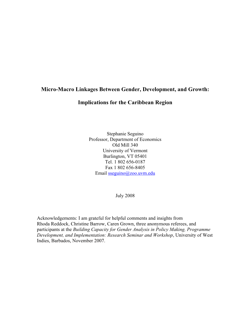 Micro-Macro Linkages Between Gender, Development, and Growth