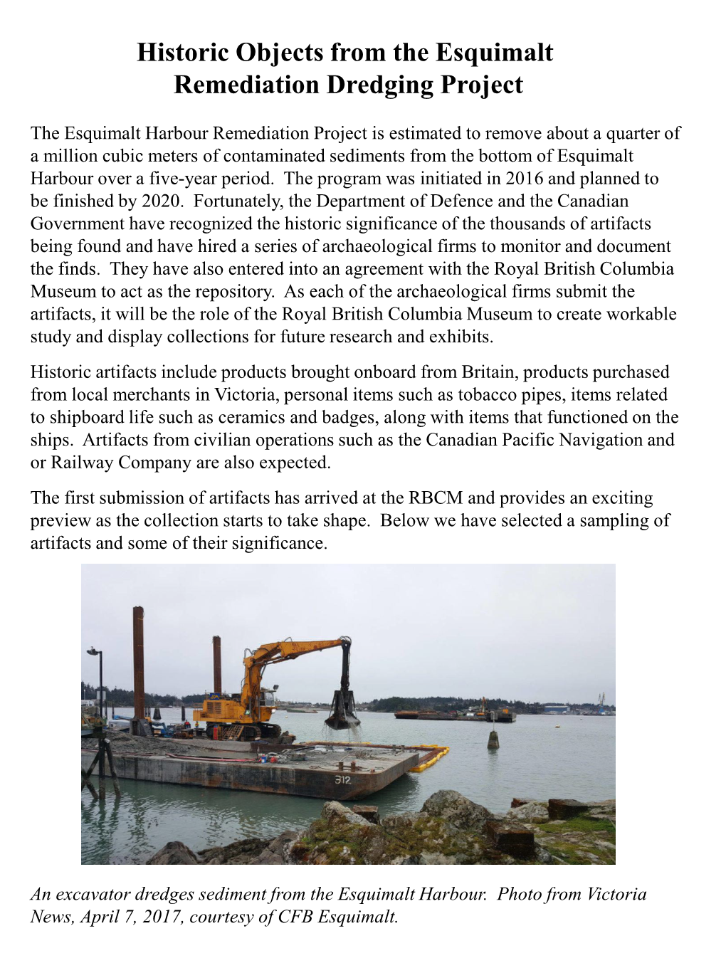 Historic Objects from the Esquimalt Remediation Dredging Project