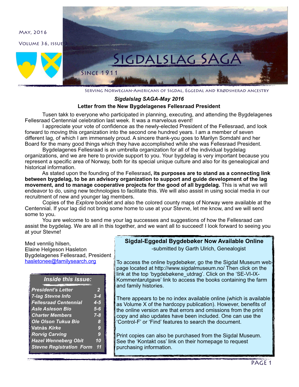 Sigdalslag Saga Volume 36, Issue 2