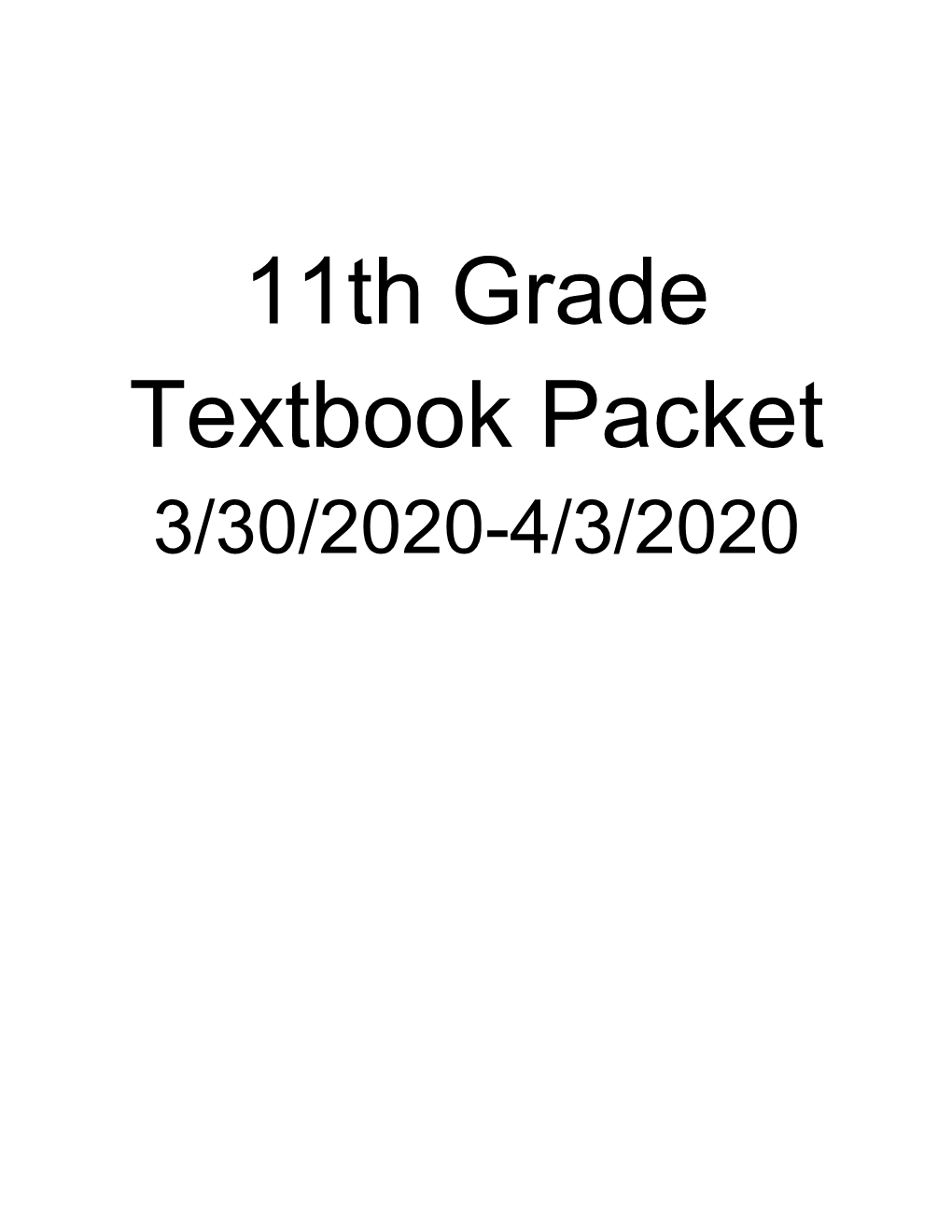 11Th Grade Textbook Packet 3/30/2020-4/3/2020 1 Ll ~ Jipol