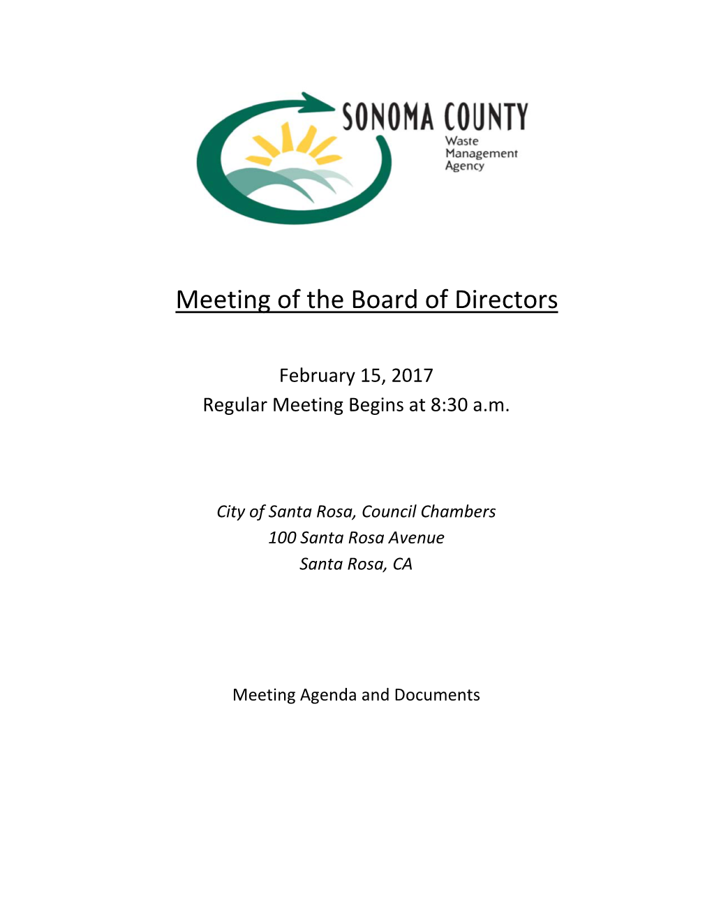 February 15, 2017 Sonoma County Waste Management Agency