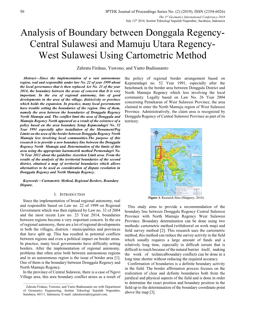Analysis of Boundary Between Donggala Regency- Central Sulawesi and Mamuju Utara Regency- West Sulawesi Using Cartometric Method