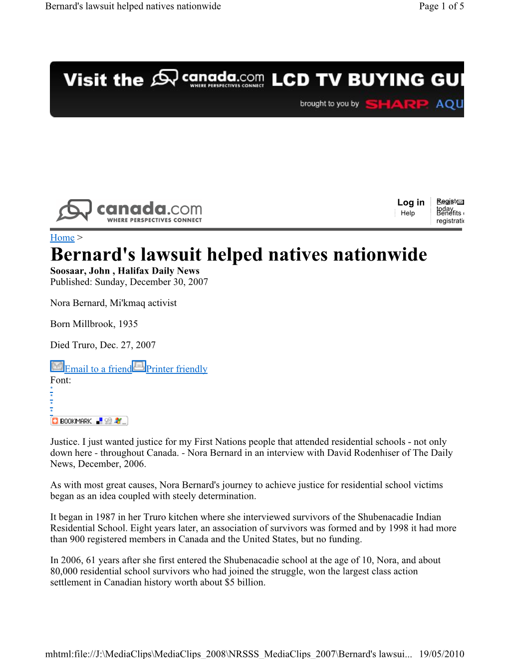 Bernard's Lawsuit Helped Natives Nationwide Page 1 of 5