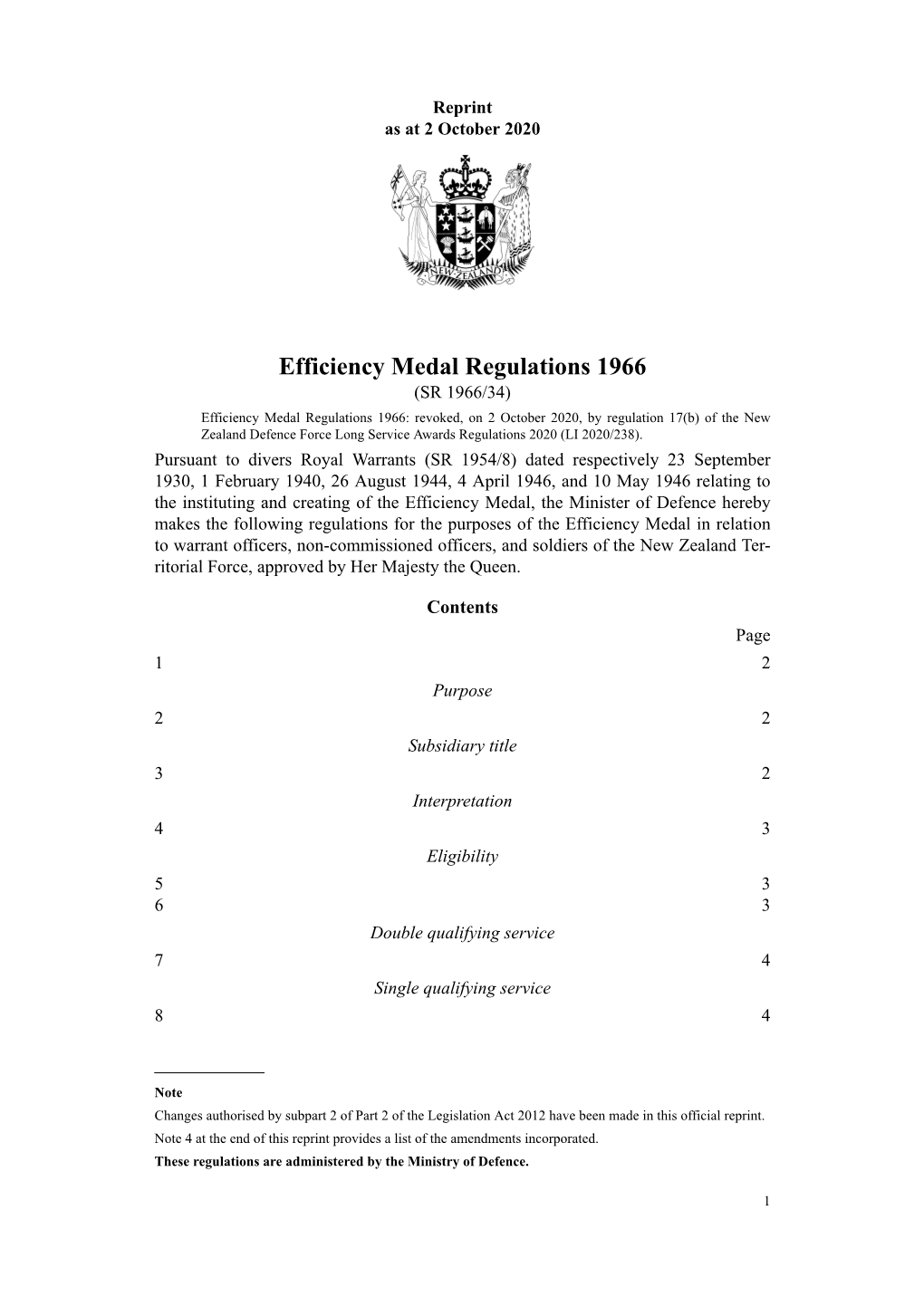 Efficiency Medal Regulations 1966