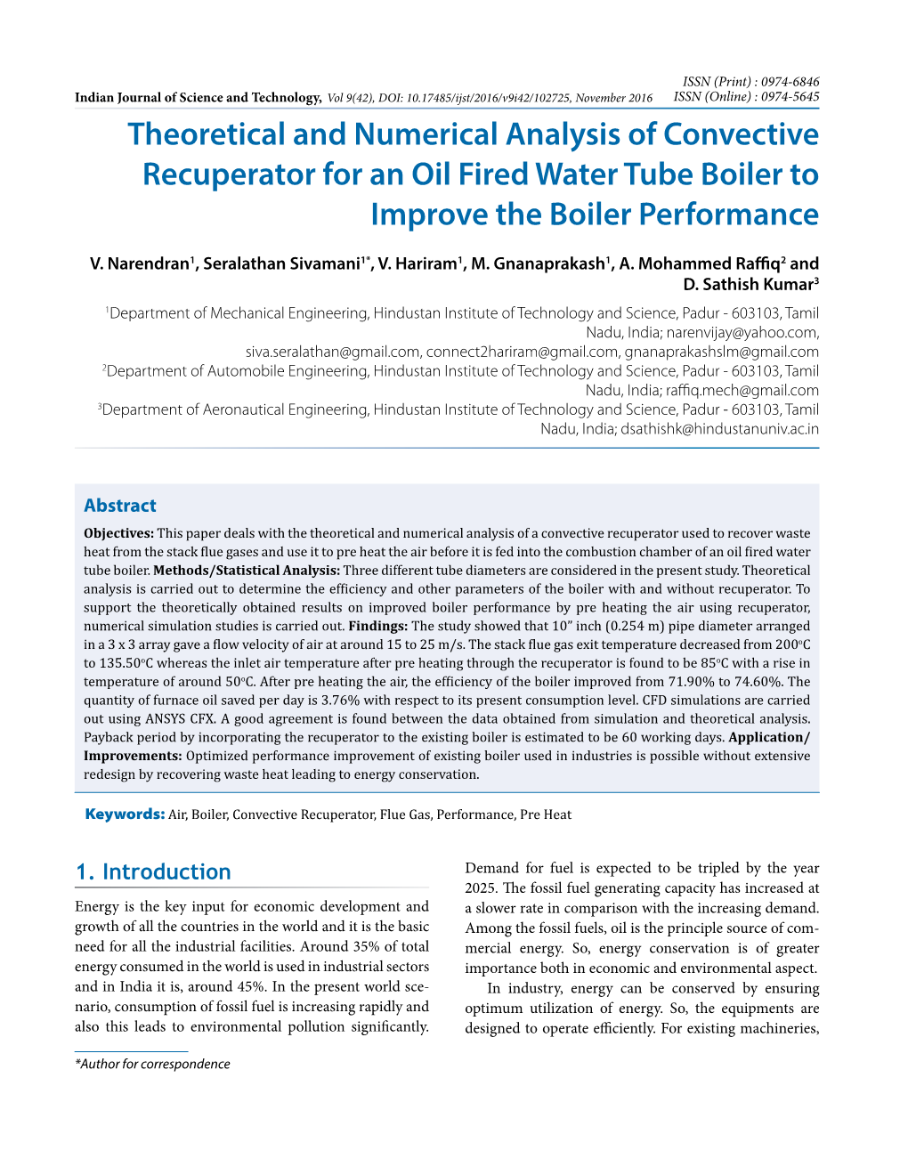 Theoretical and Numerical Analysis of Convective Recuperator for an Oil Fired Water Tube Boiler to Improve the Boiler Performance