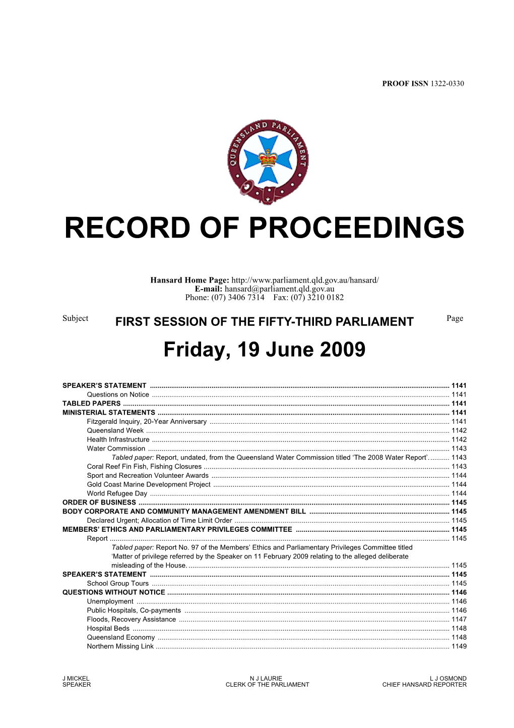 Record of Proceedings