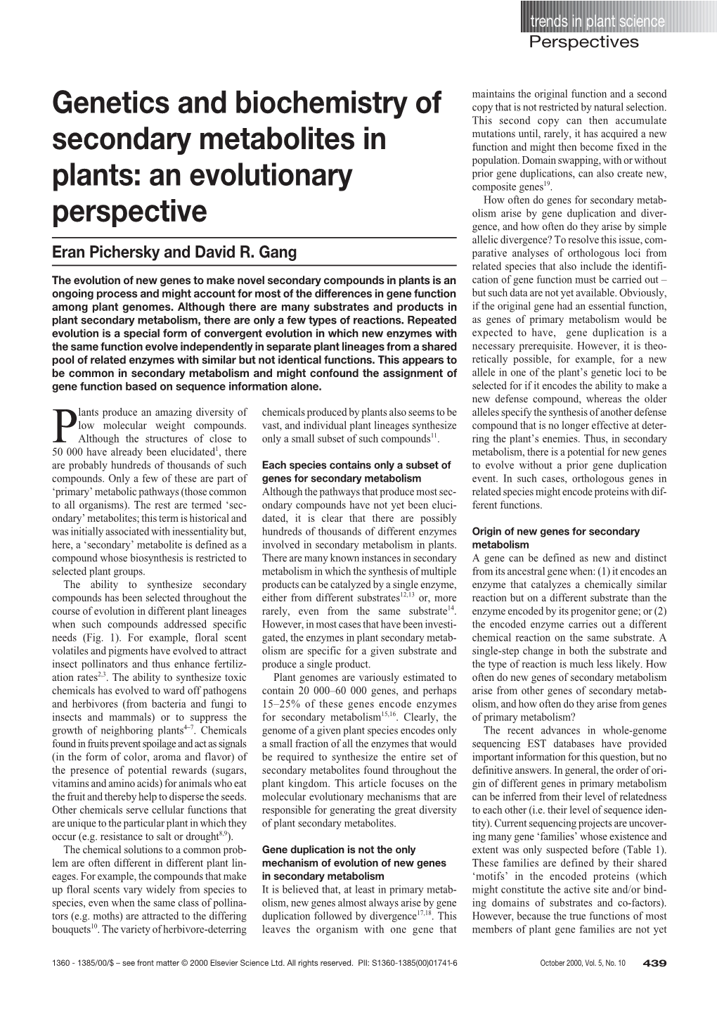 Genetics and Biochemistry of Secondary Metabolites in Plants