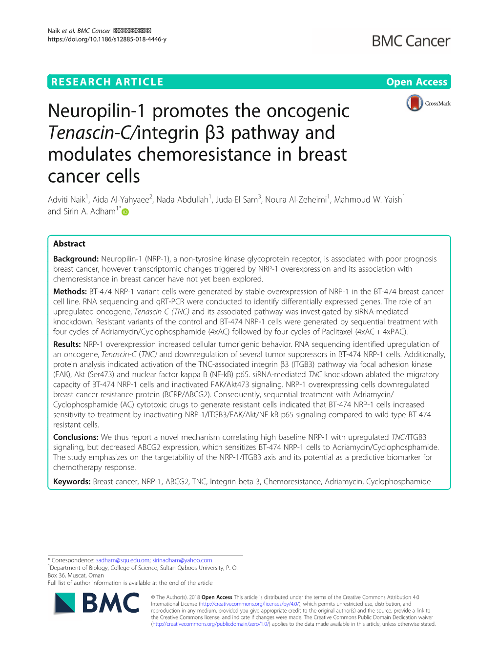 Neuropilin-1 Promotes the Oncogenic Tenascin-C/Integrin Β3 Pathway