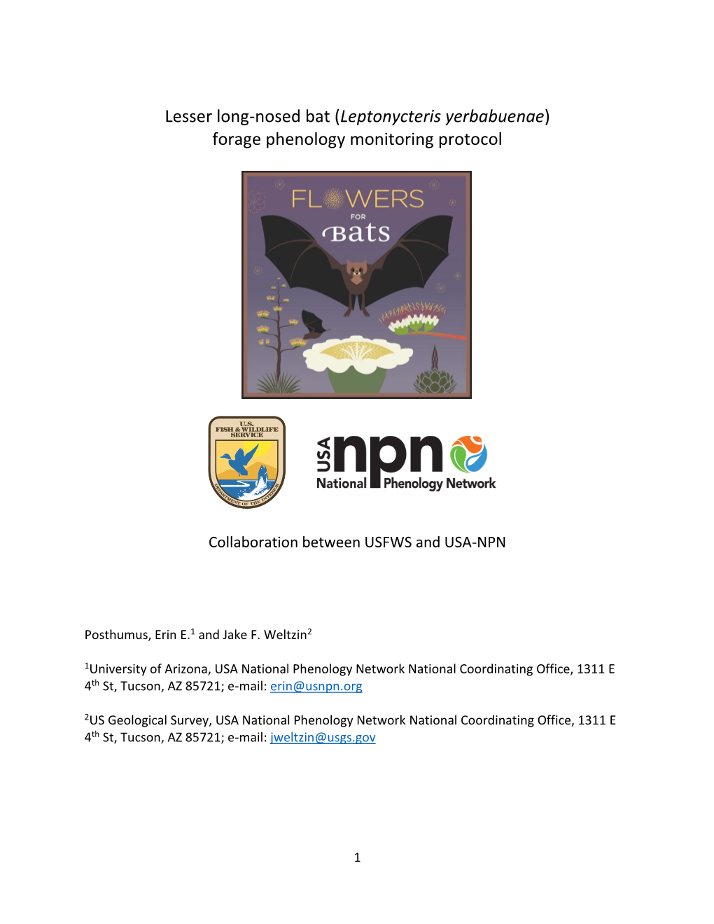 Lesser Long-Nosed Bat (Leptonycteris Yerbabuenae) Forage Phenology Monitoring Protocol