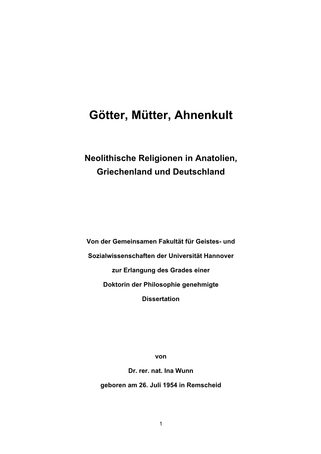 Götter, Mütter, Ahnenkult