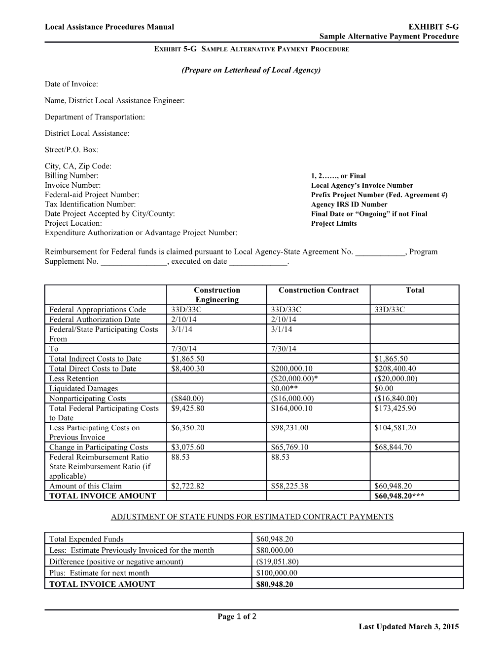 Local Assistance Procedures Manual EXHIBIT 5-G