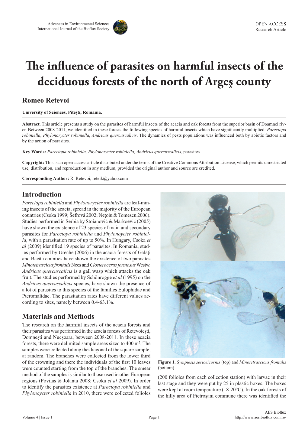 The Influence of Parasites on Harmful Insects of the Deciduous Forests of the North of Argeş County