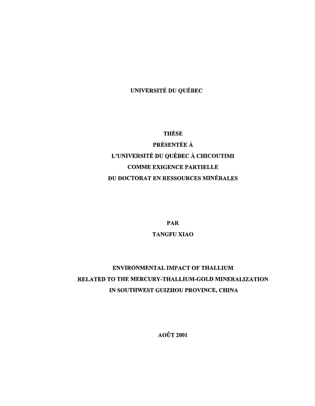Université Du Québec Thèse Présentée À L'université Du
