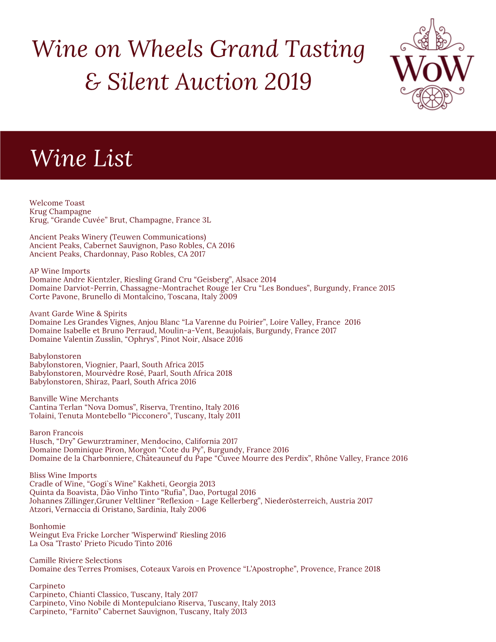 WOW Wine List 2019