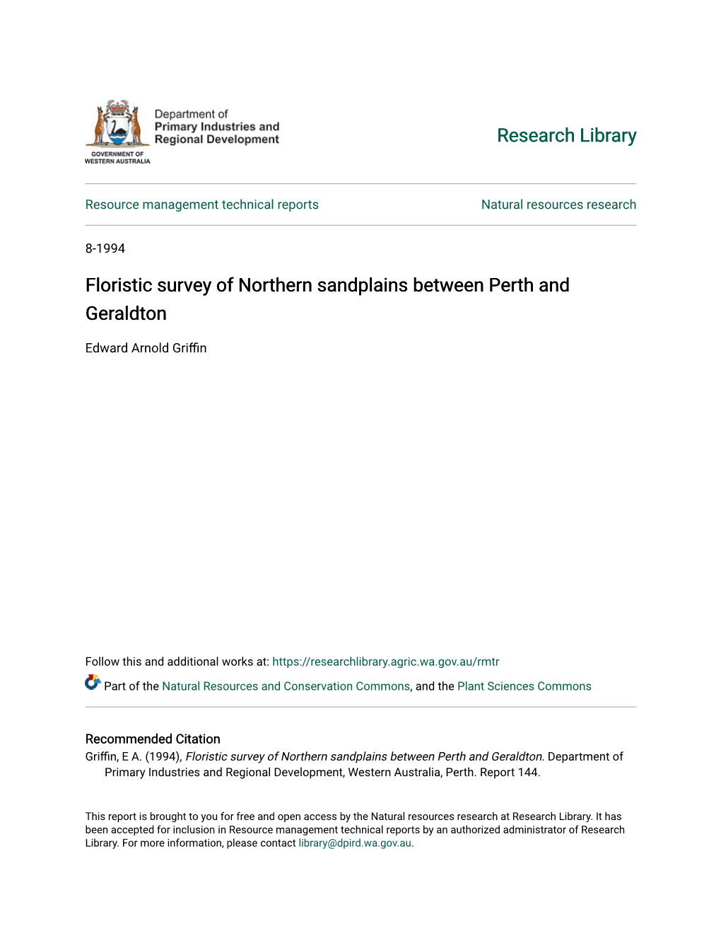 Floristic Survey of Northern Sandplains Between Perth and Geraldton