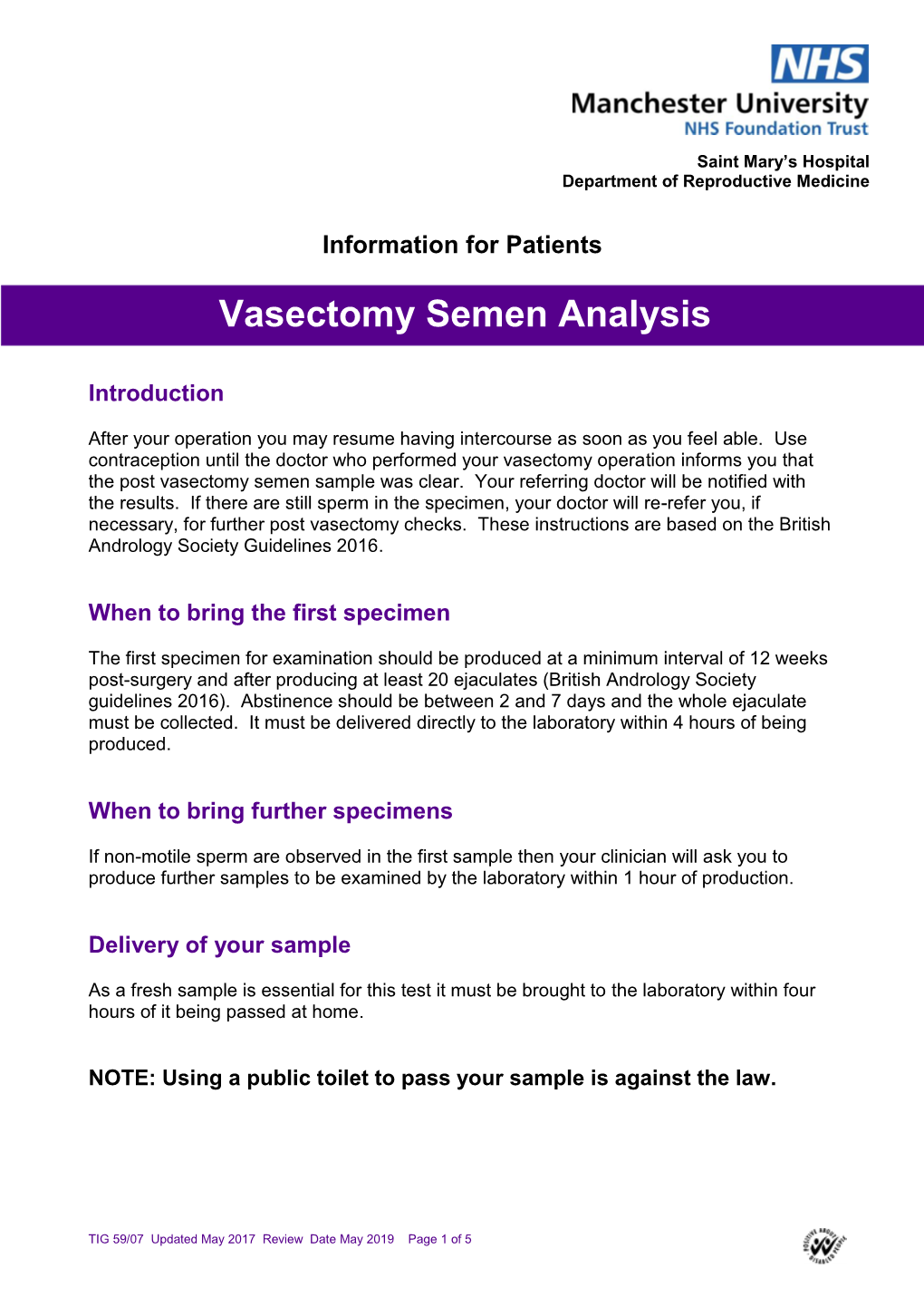 Vasectomy Semen Analysis