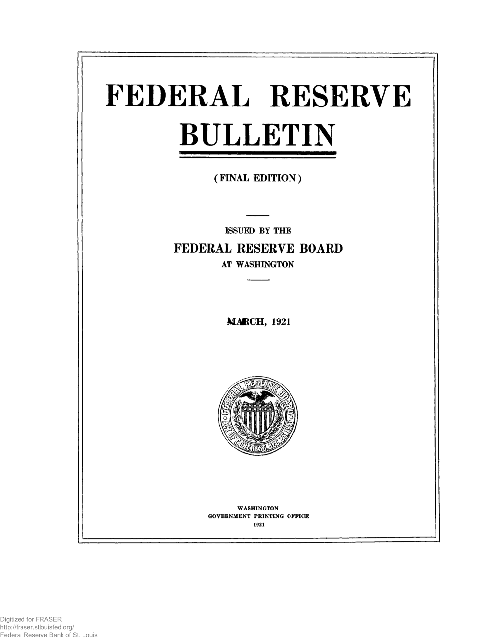 Federal Reserve Bulletin March 1921