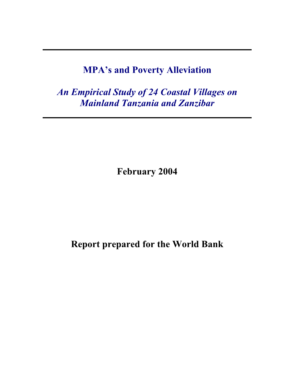 MPA's and Poverty Alleviation an Empirical Study of 24 Coastal